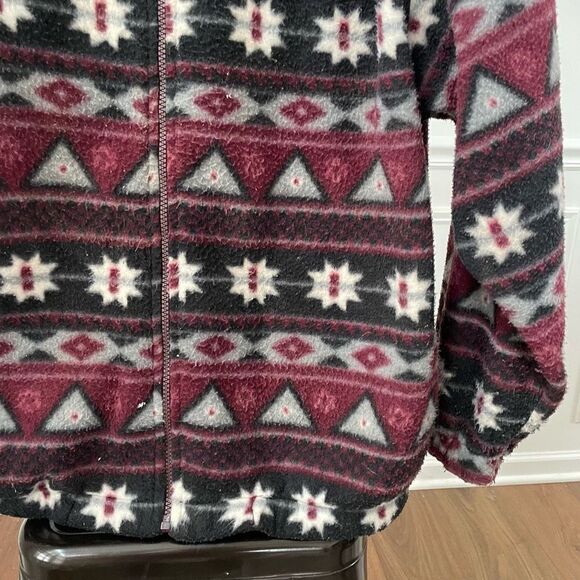 Vintage Haband Burgundy Grey Aztec Southwest Blanket Print Fleece Jacket L - Picture 3 of 6